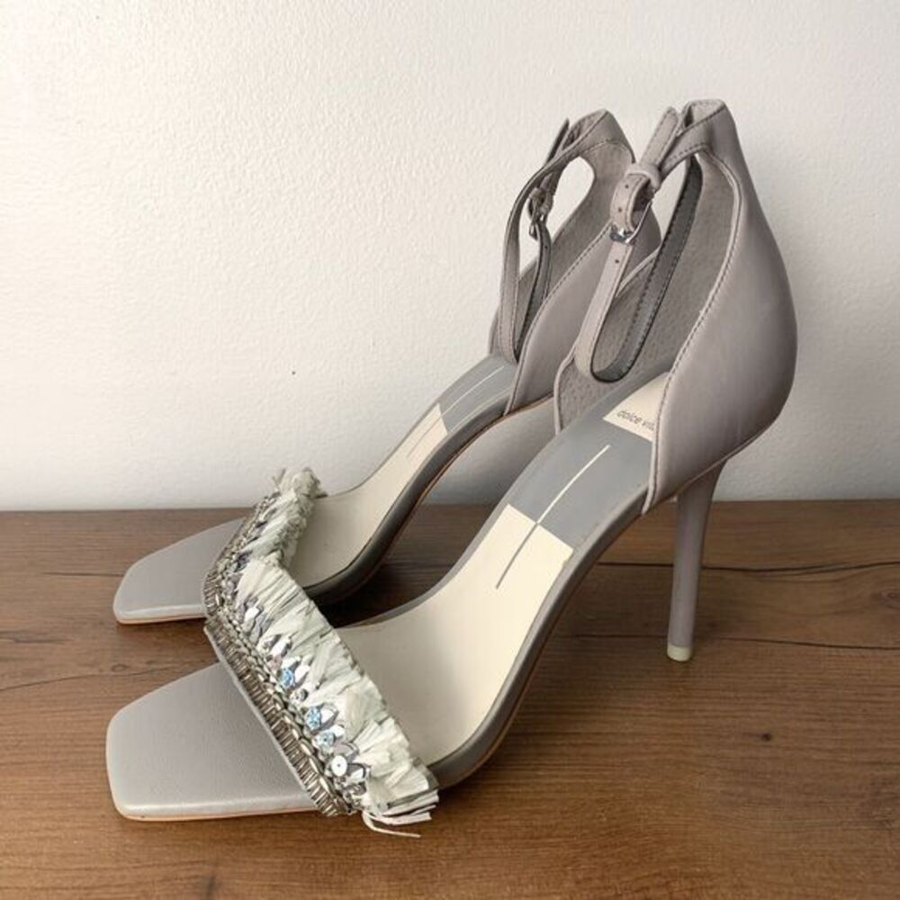 Dolce Vita Hyper Suede & Embellished Raffia High Heel Sandals Size 10 Black Tie